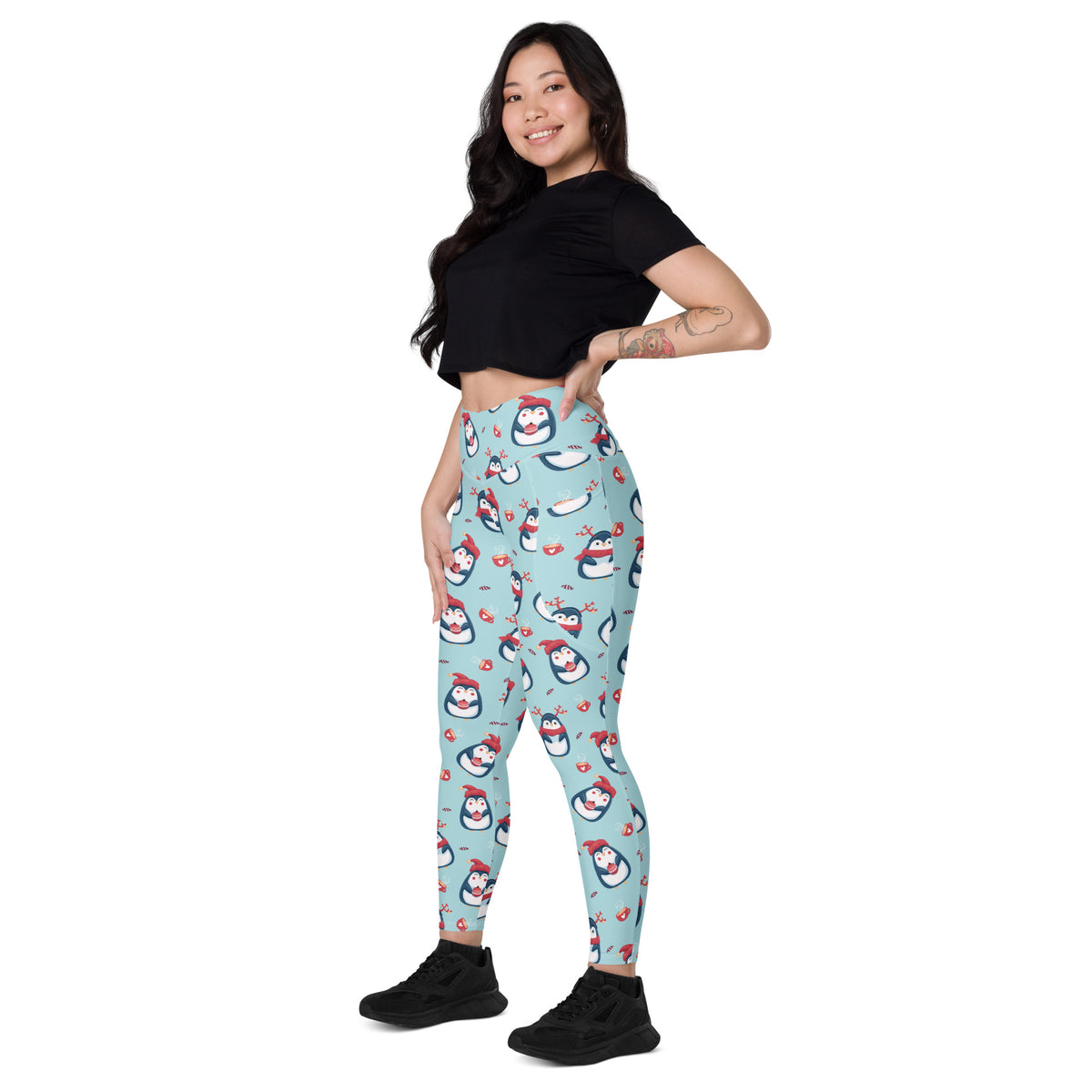 Women’s Christmas Penguin Yoga Leggings With Pockets – High-Waisted, Soft Compression Active Pants