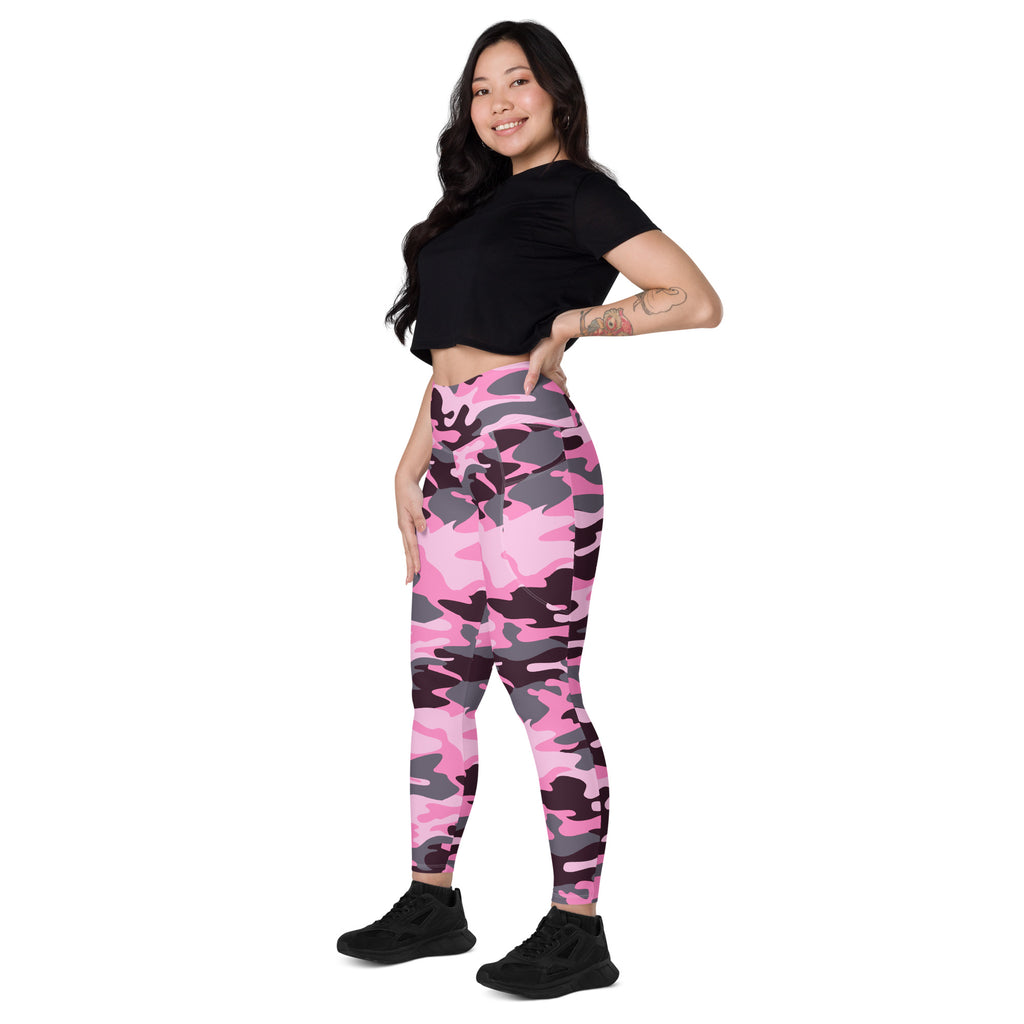 Women’s Pink Camouflage Yoga Leggings With Pockets – High-Waisted, Soft Compression Active Pants
