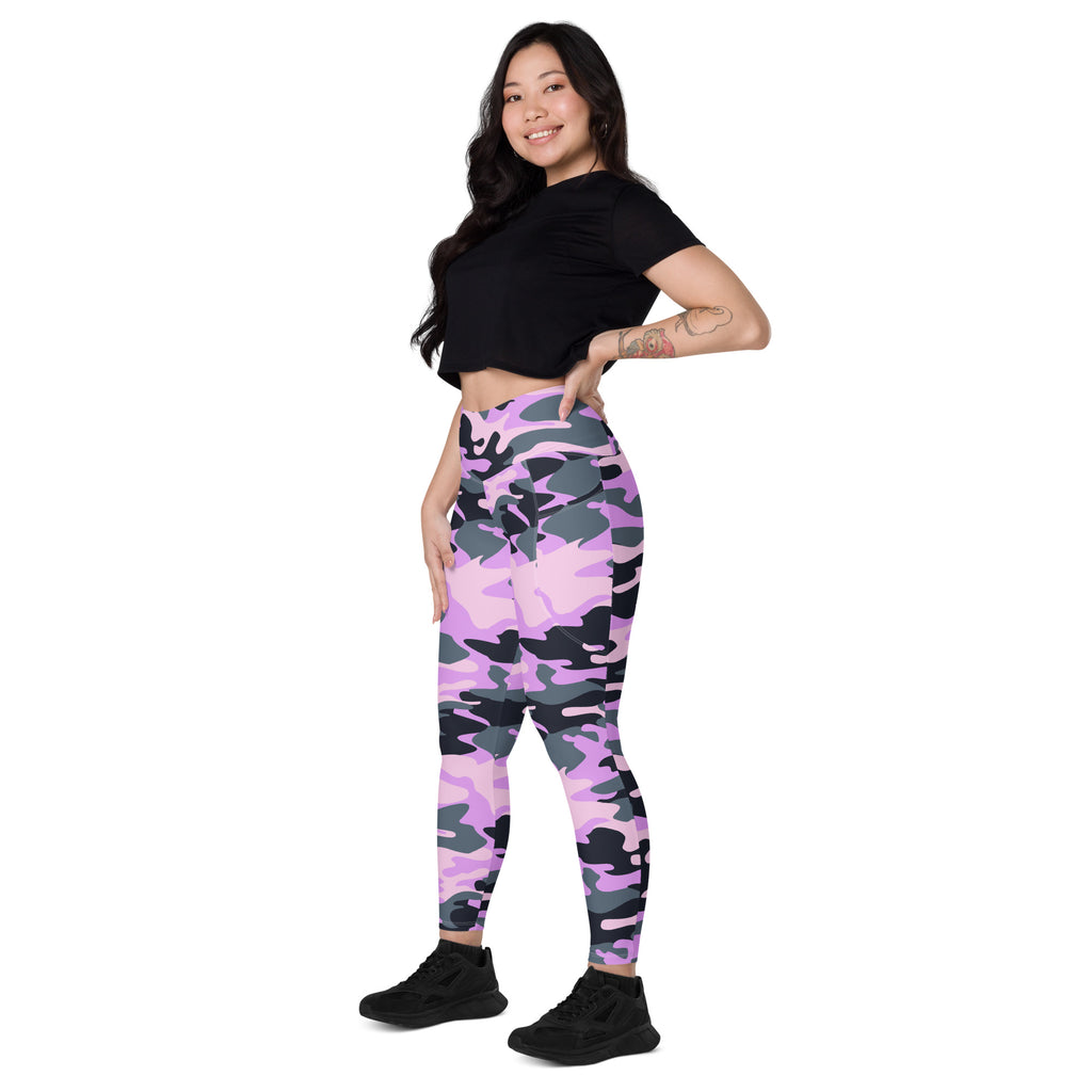 Women’s Purple Camouflage Yoga Leggings With Pockets – High-Waisted, Soft Compression Active Pants
