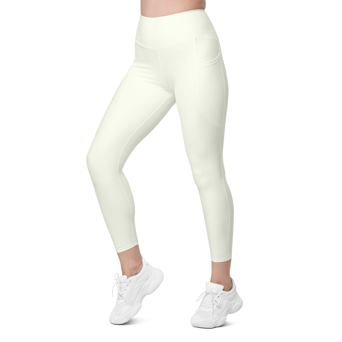 Women’s Ivory Yoga Leggings With Pockets – High-Waisted, Soft Compression Active Pants