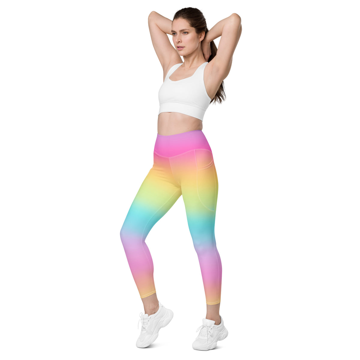 Women’s Bright Rainbow Yoga Leggings With Pockets – High-Waisted, Soft Compression Active Pants