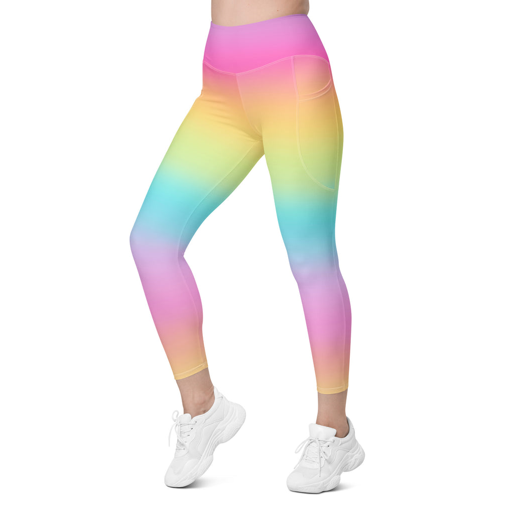 Women’s Bright Rainbow Yoga Leggings With Pockets – High-Waisted, Soft Compression Active Pants