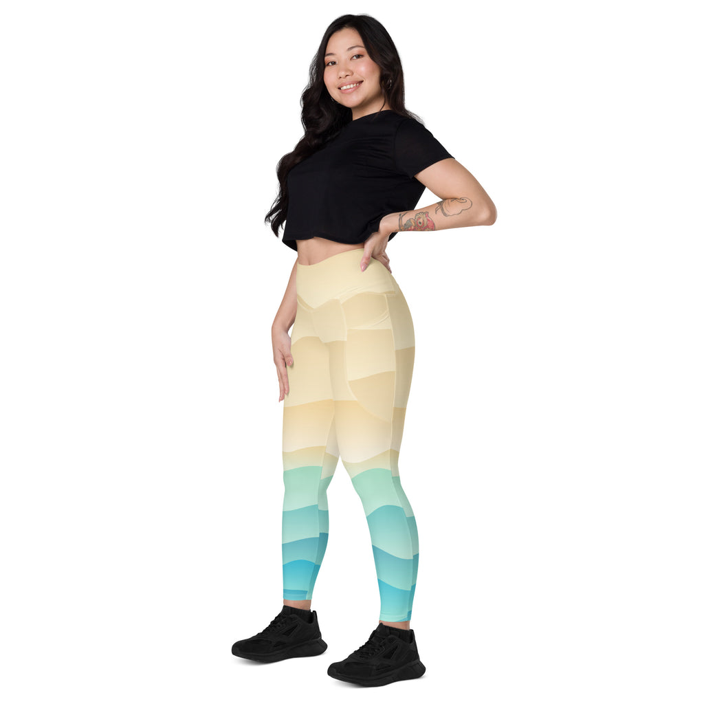 Women’s Pastel Beach Sunset Yoga Leggings With Pockets – High-Waisted, Soft Compression Active Pants