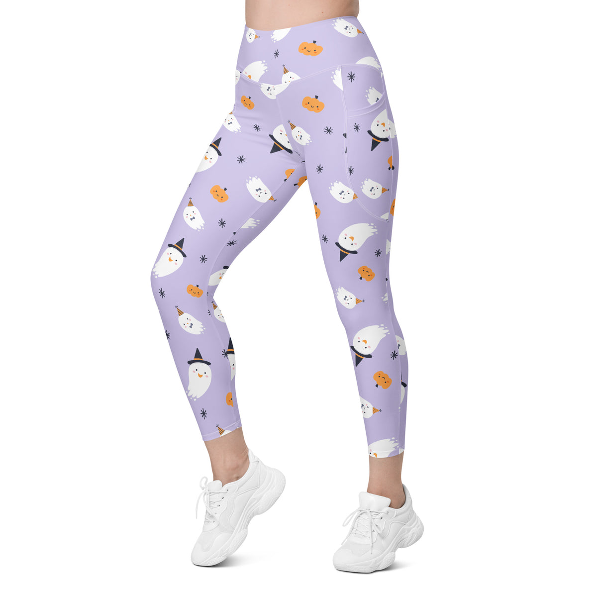 Women’s Ghost Witch Halloween Yoga Leggings With Pockets – High-Waisted, Soft Compression Active Pants