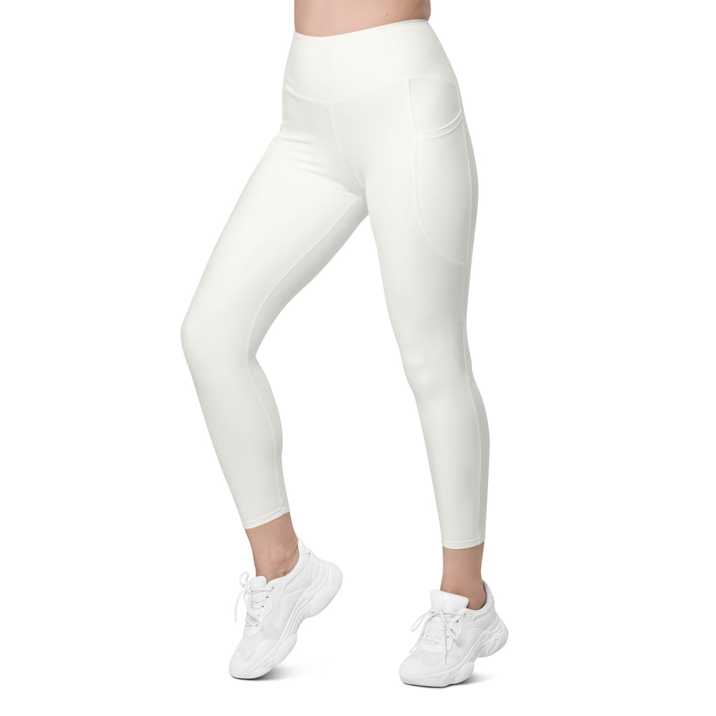 Women’s Light Ivory Yoga Leggings With Pockets – High-Waisted, Soft Compression Active Pants