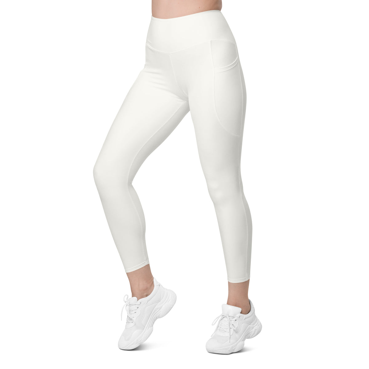Women’s Light Ivory Yoga Leggings With Pockets – High-Waisted, Soft Compression Active Pants