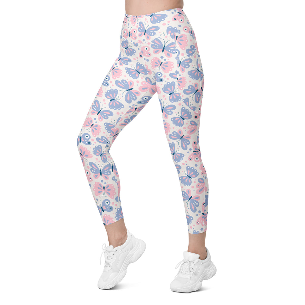 Women’s Pink & Purple Butterfly Yoga Leggings With Pockets – High-Waisted, Soft Compression Active Pants