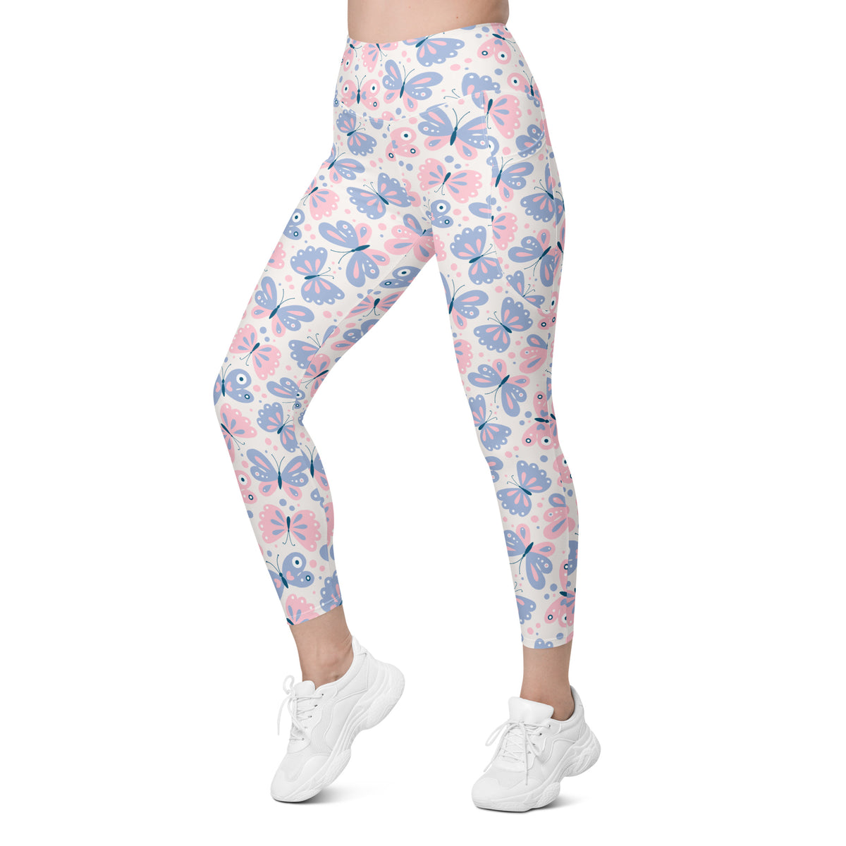 Women’s Pink & Purple Butterfly Yoga Leggings With Pockets – High-Waisted, Soft Compression Active Pants