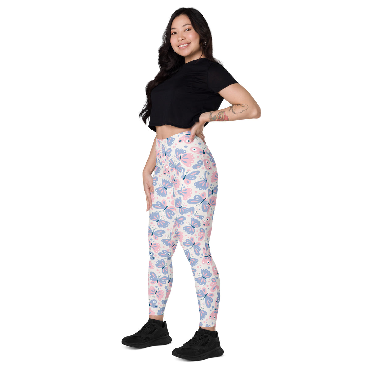 Women’s Pink & Purple Butterfly Yoga Leggings With Pockets – High-Waisted, Soft Compression Active Pants