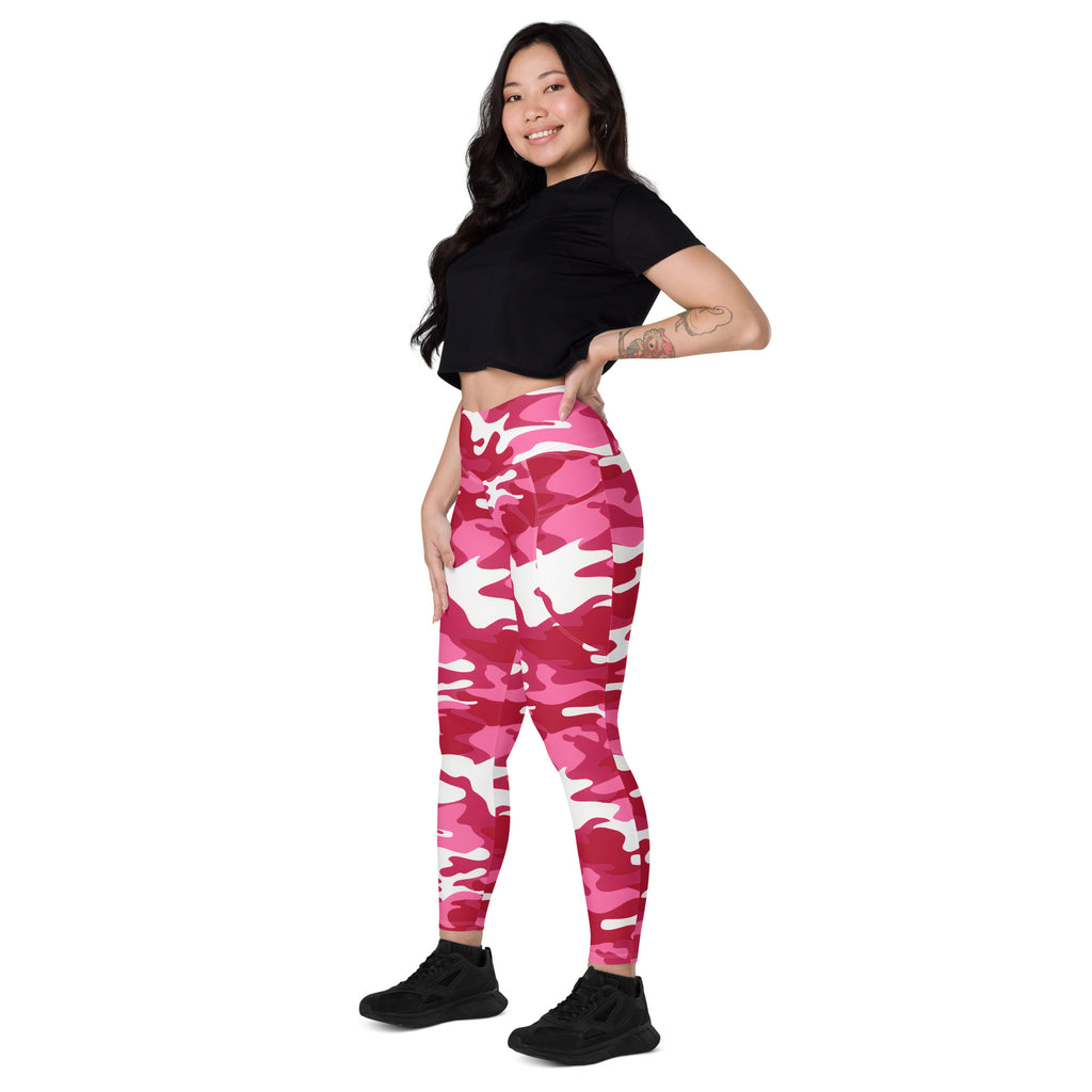 Women’s Bright Pink Camouflage Yoga Leggings With Pockets – High-Waisted, Soft Compression Active Pants