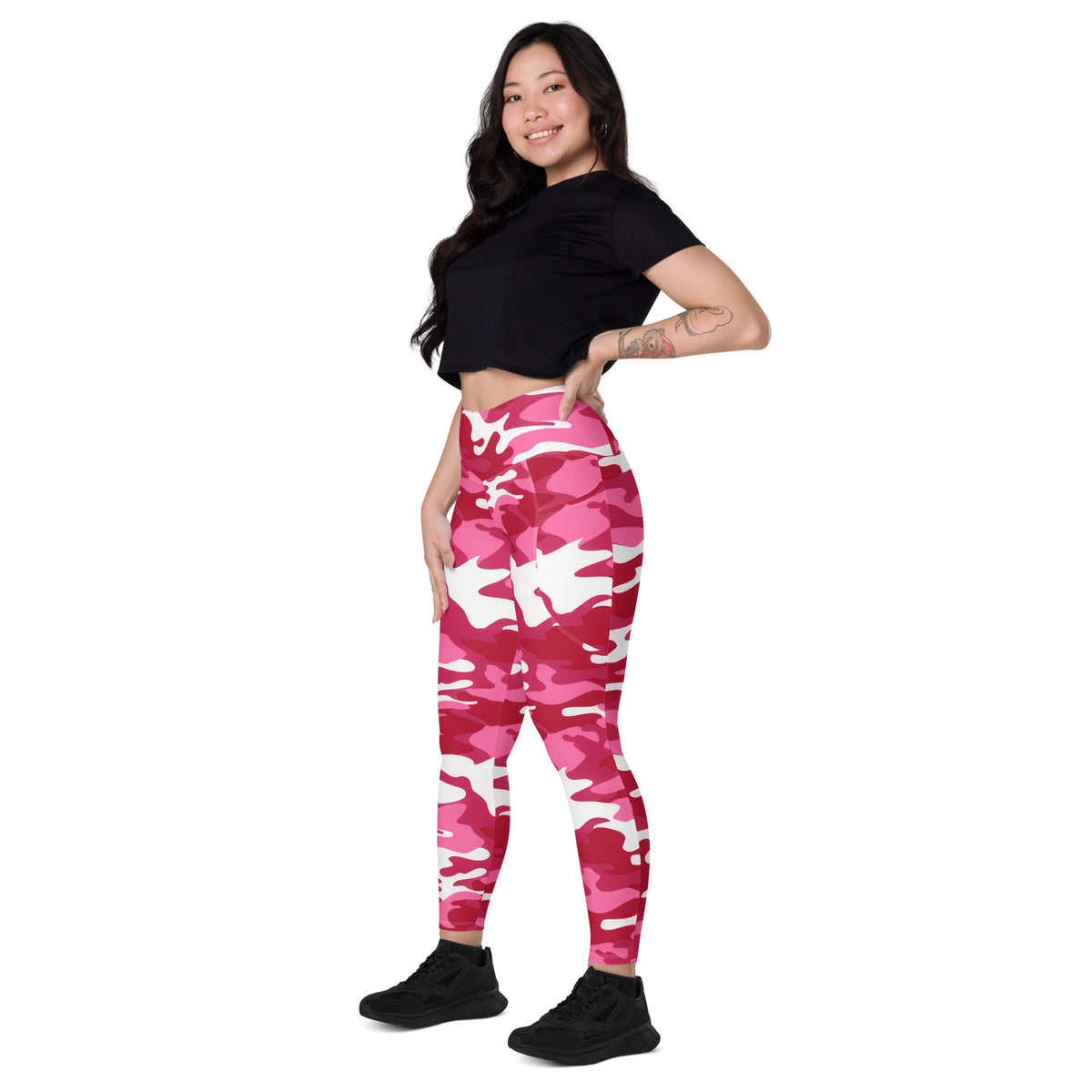 Women’s Bright Pink Camouflage Yoga Leggings With Pockets – High-Waisted, Soft Compression Active Pants
