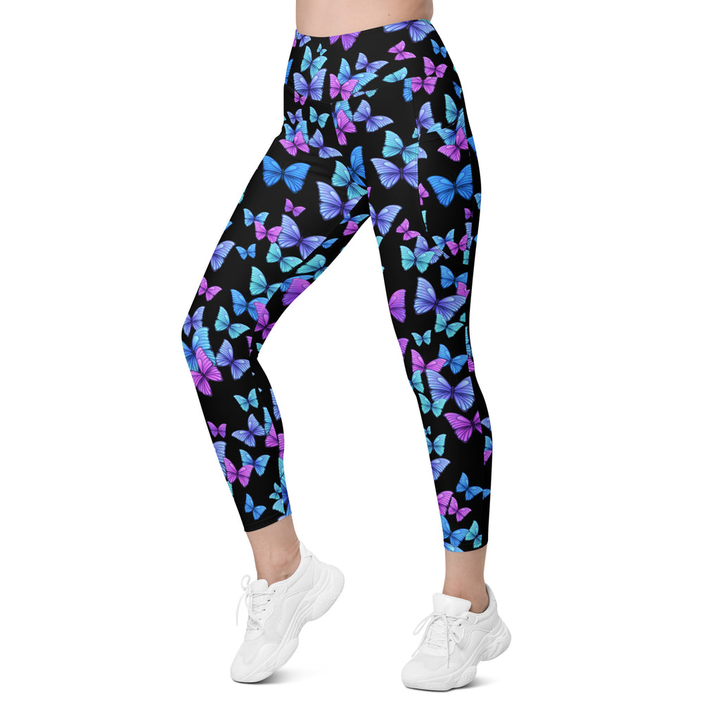 Women’s Vibrant Butterfly Leggings With Pockets – High-Waisted, Soft Compression Active Pants