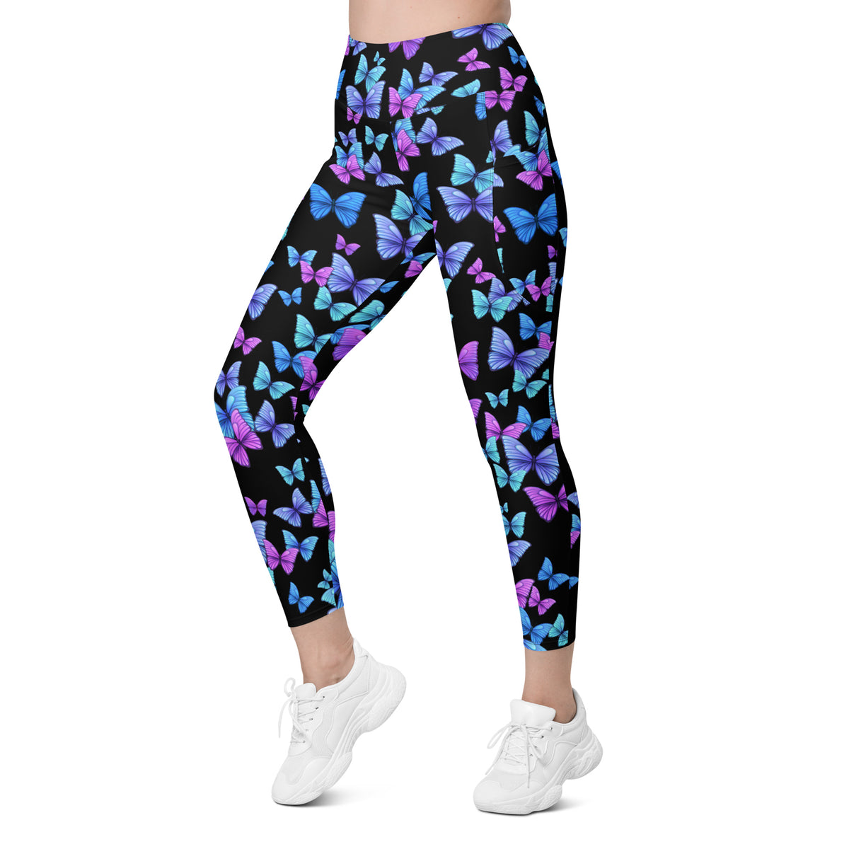 Women’s Vibrant Butterfly Leggings With Pockets – High-Waisted, Soft Compression Active Pants