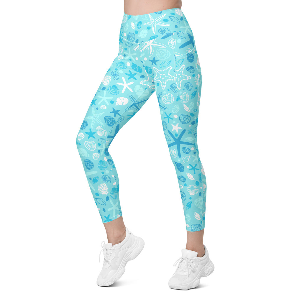 Women’s Starfish & Shells Leggings With Pockets – High-Waisted, Soft Compression Active Pants