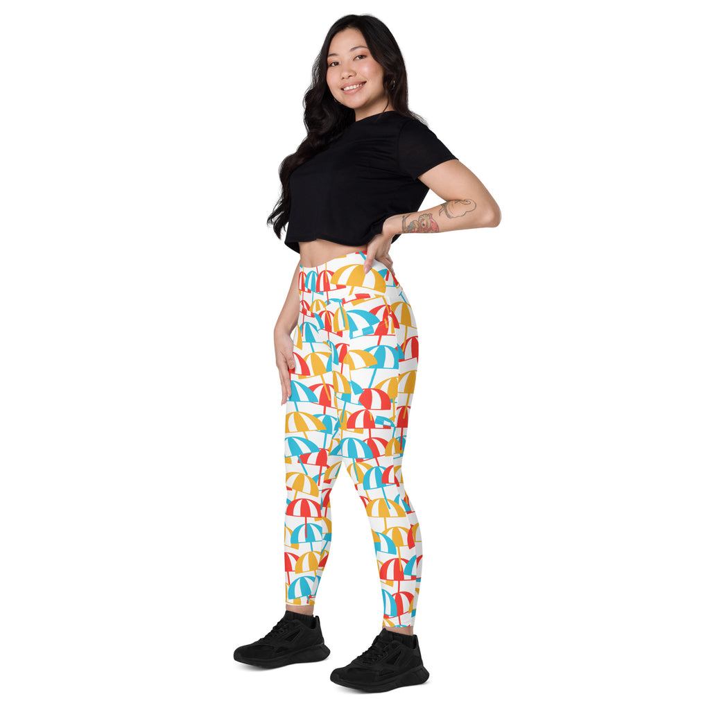 Women’s Colorful Beach Umbrella Leggings With Pockets – High-Waisted, Soft Compression Active Pants