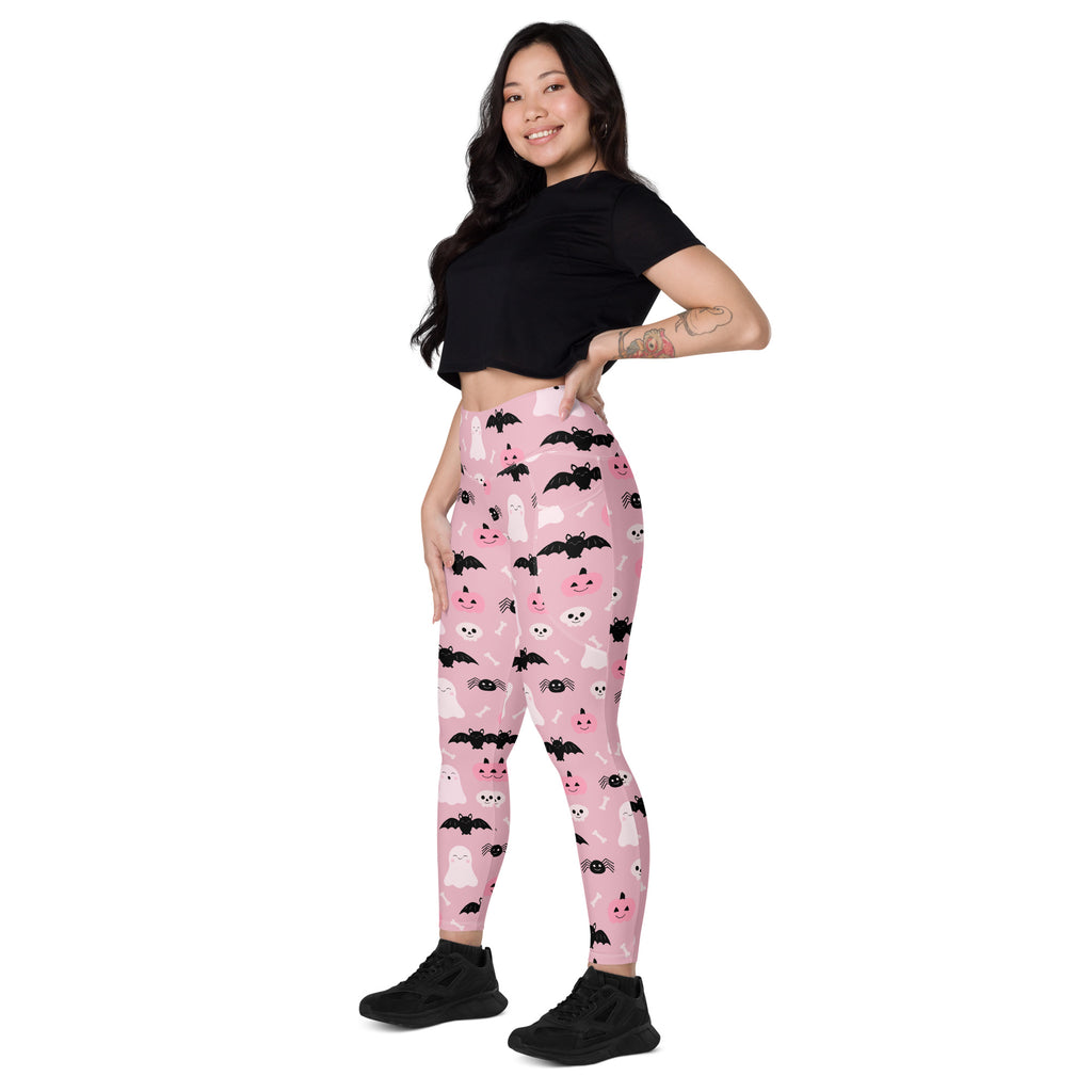 Women’s Pink Halloween Leggings With Pockets – High-Waisted, Soft Compression Active Pants