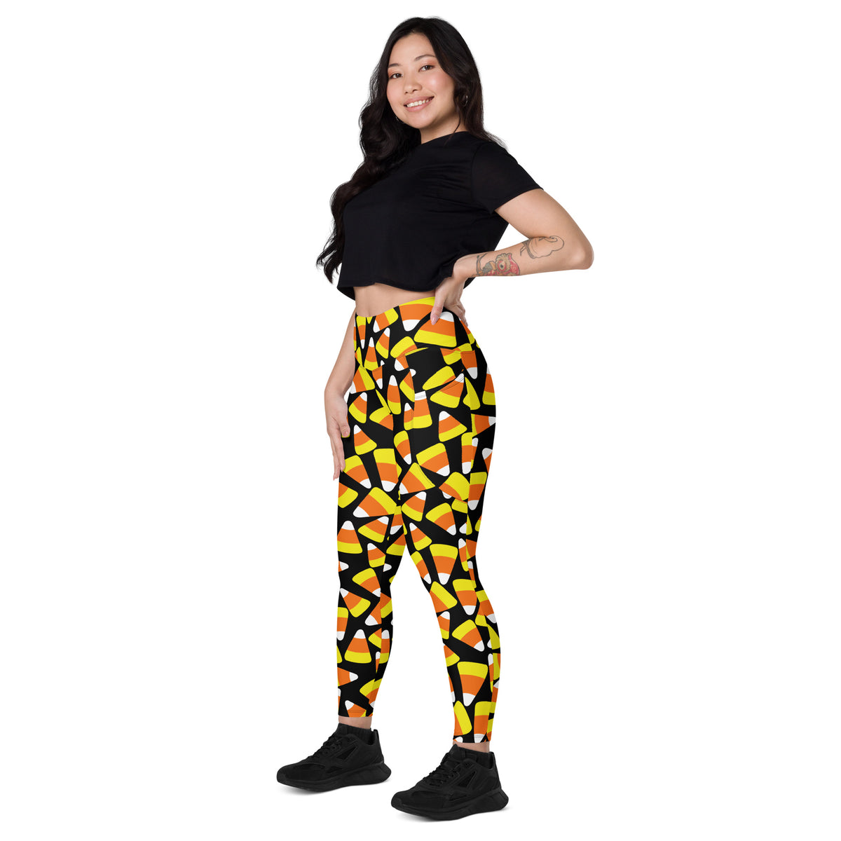 Women’s Candy Corn Halloween Leggings With Pockets – High-Waisted, Soft Compression Active Pants