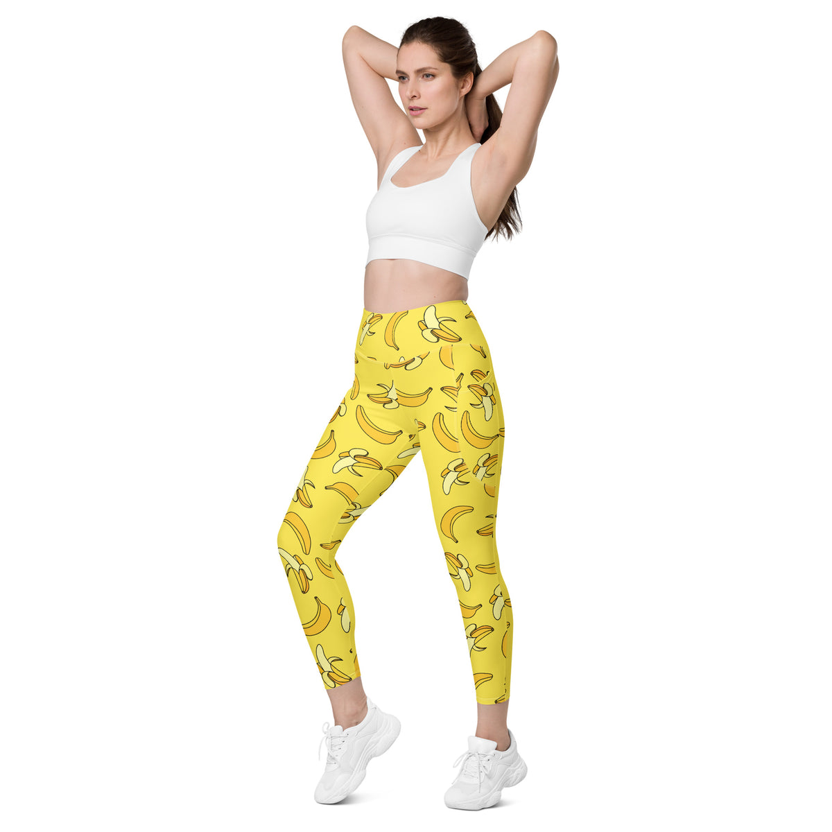 Women’s Yellow Banana Leggings With Pockets – High-Waisted, Soft Compression Active Pants