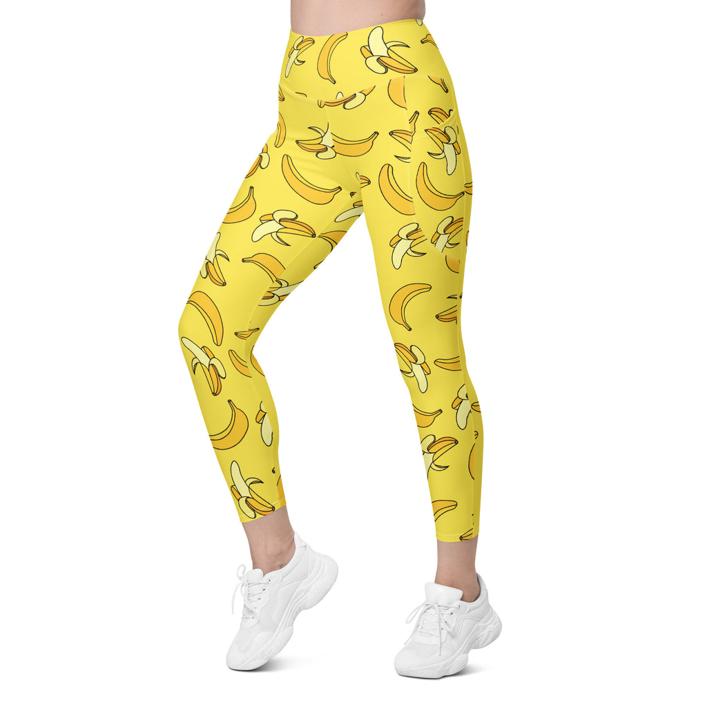 Women’s Yellow Banana Leggings With Pockets – High-Waisted, Soft Compression Active Pants