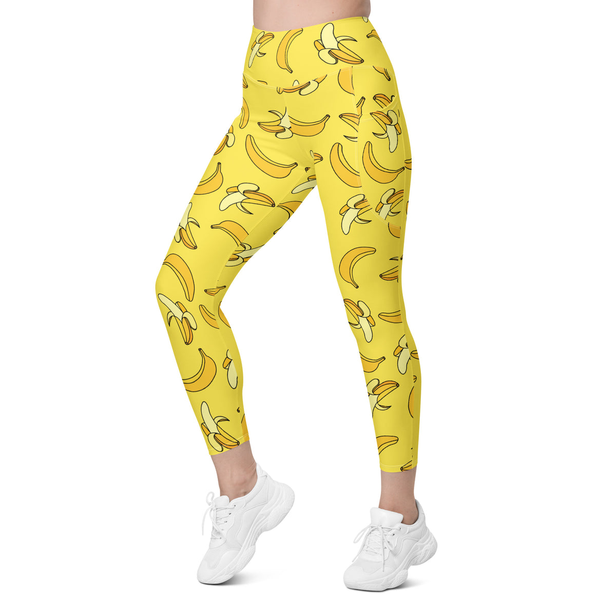 Women’s Yellow Banana Leggings With Pockets – High-Waisted, Soft Compression Active Pants