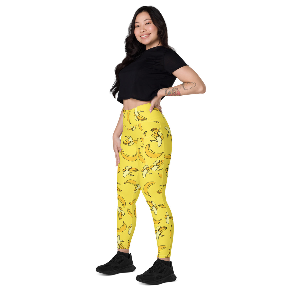 Women’s Yellow Banana Leggings With Pockets – High-Waisted, Soft Compression Active Pants