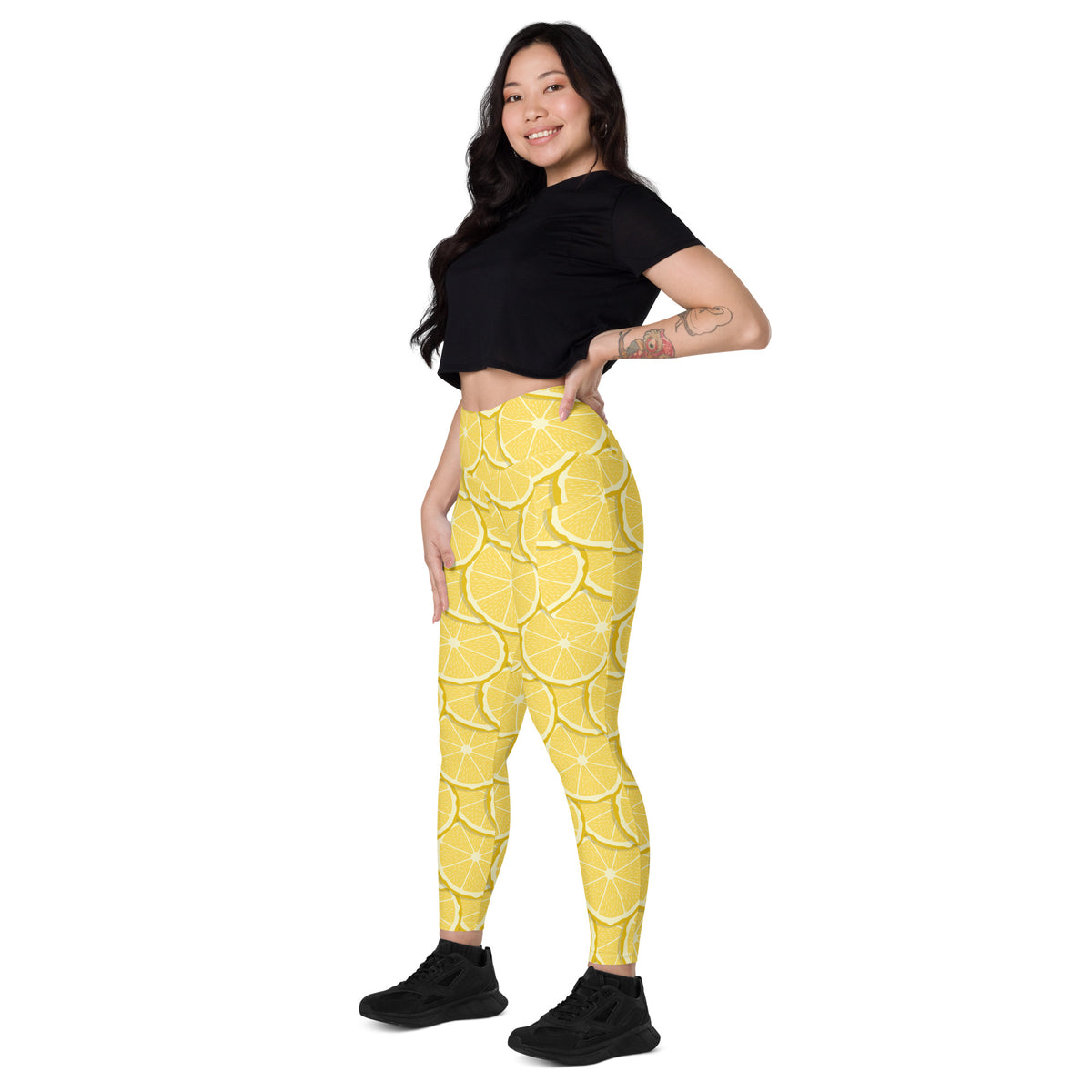 Women’s Lemon Slice Leggings With Pockets – High-Waisted, Soft Compression Active Pants
