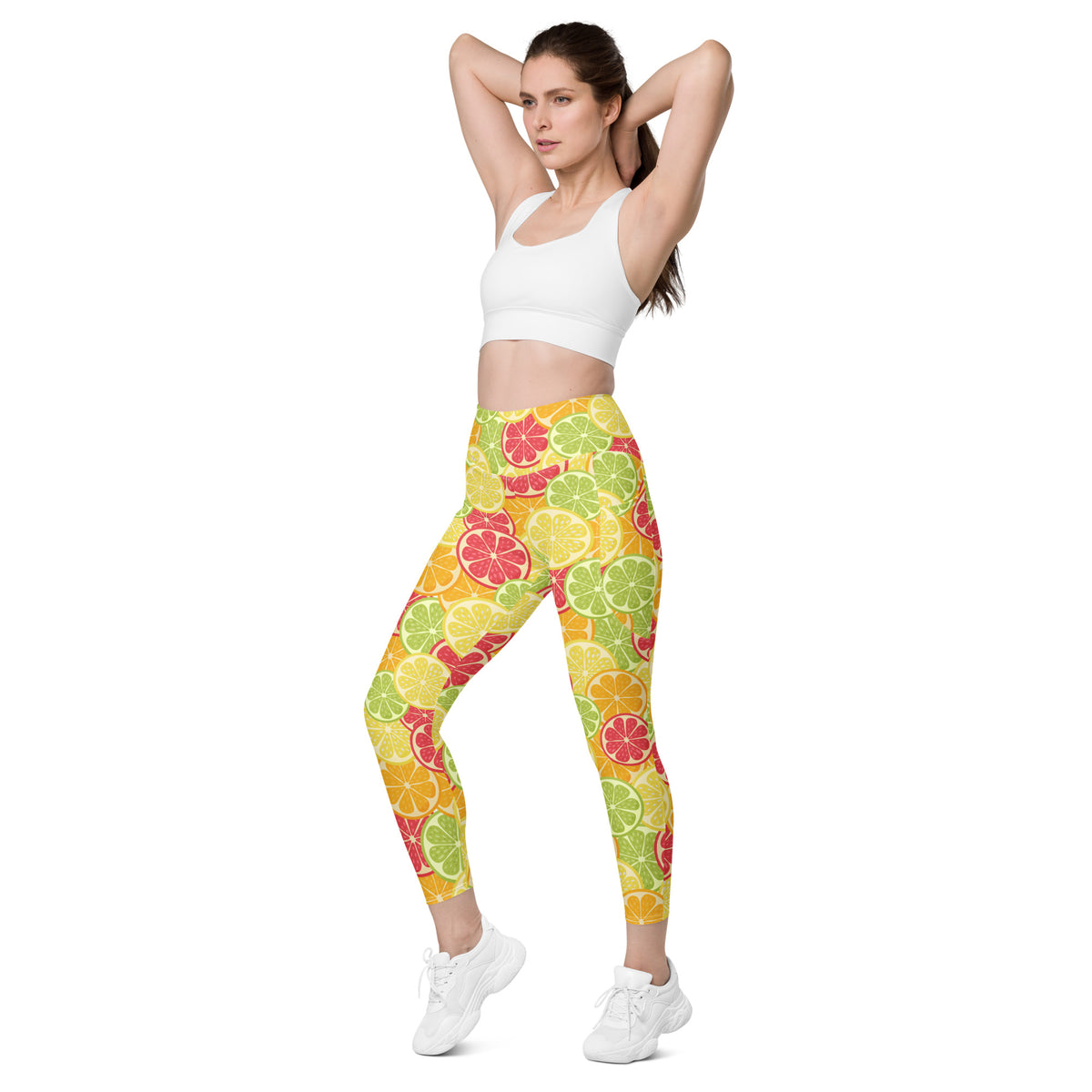 Women’s Citrus Fruit Leggings With Pockets – High-Waisted, Soft Compression Active Pants