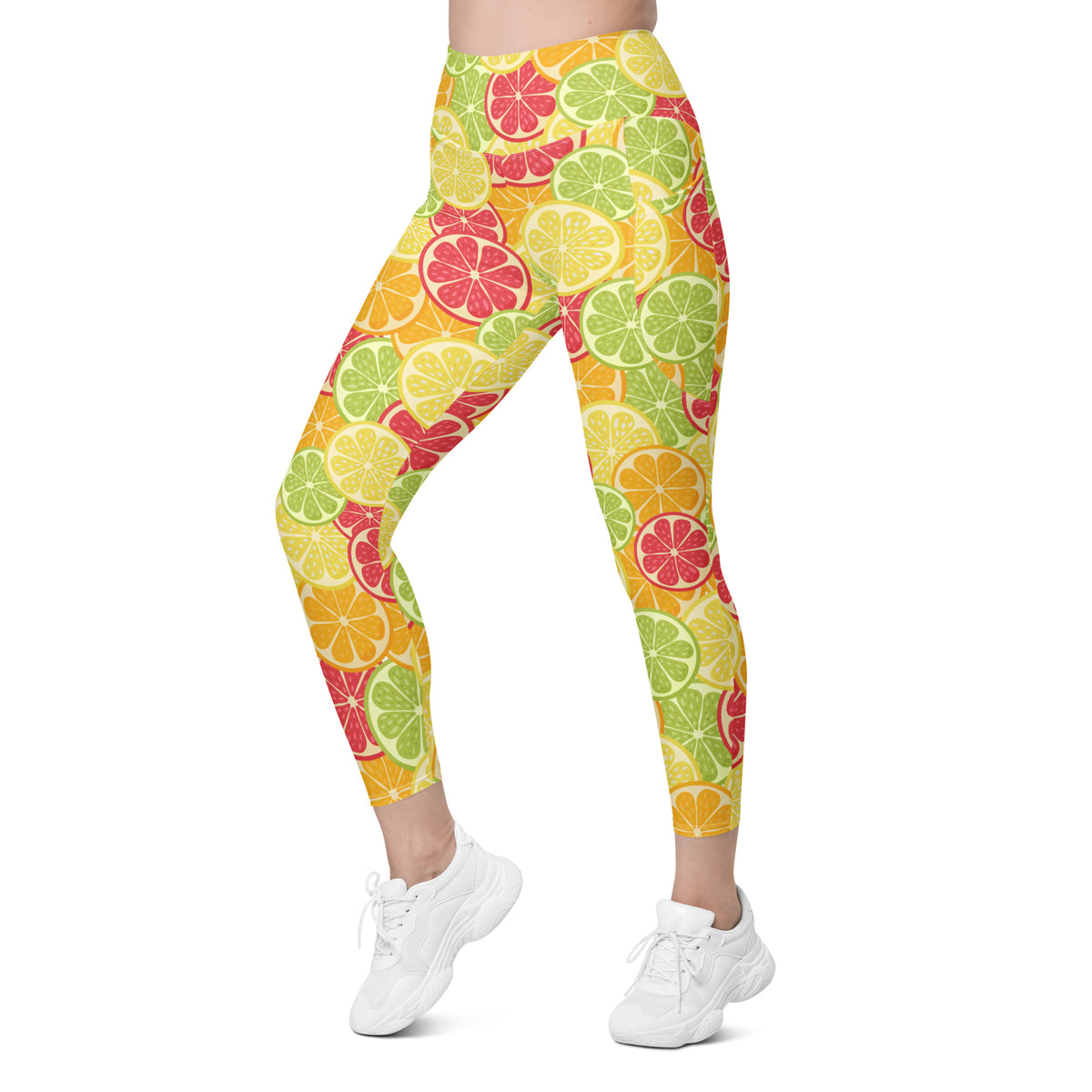 Women’s Citrus Fruit Leggings With Pockets – High-Waisted, Soft Compression Active Pants