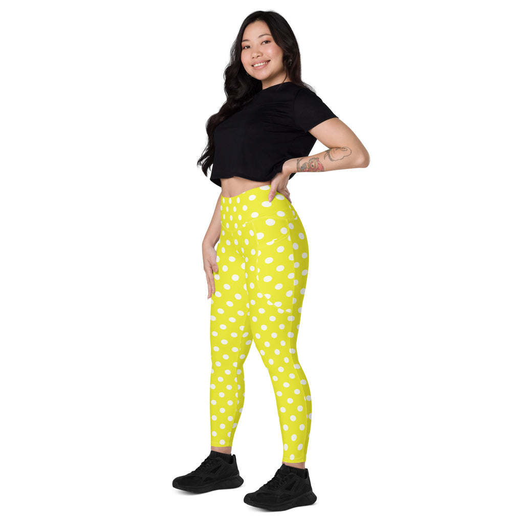 Women’s Yellow Polka Dot Leggings With Pockets – High-Waisted, Soft Compression Active Pants