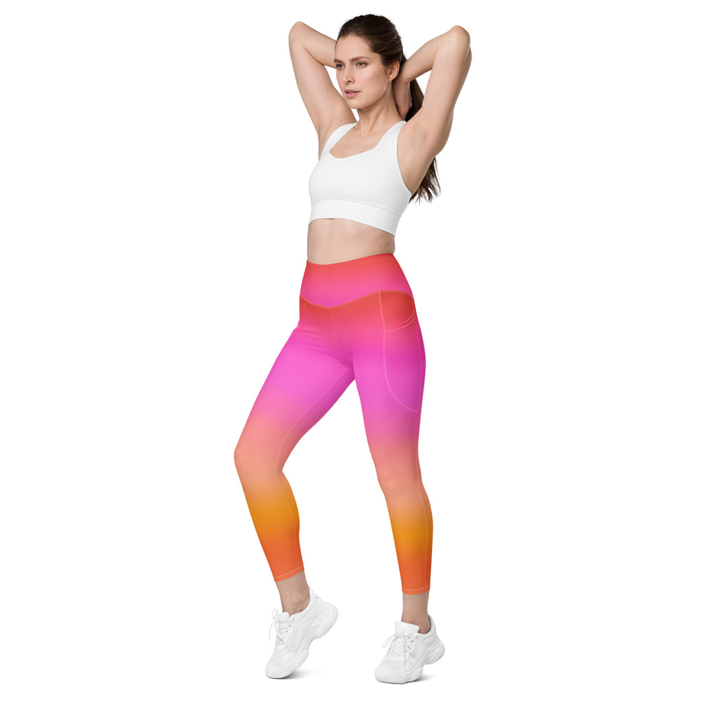 Women’s Sunset Ombre Leggings With Pockets – High-Waisted, Soft Compression Active Pants