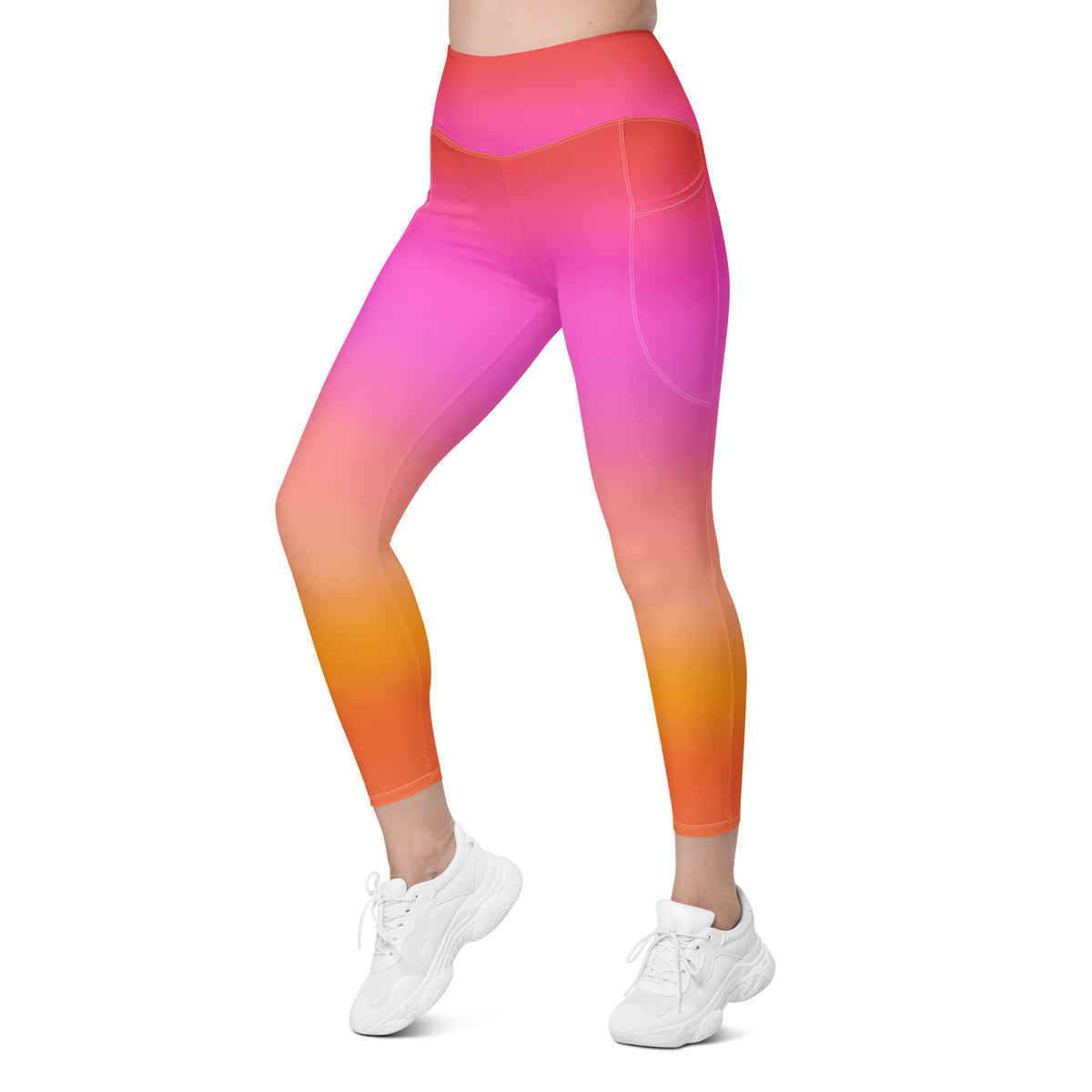 Women’s Sunset Ombre Leggings With Pockets – High-Waisted, Soft Compression Active Pants