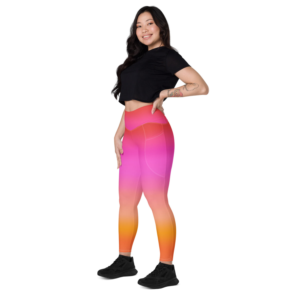 Women’s Sunset Ombre Leggings With Pockets – High-Waisted, Soft Compression Active Pants