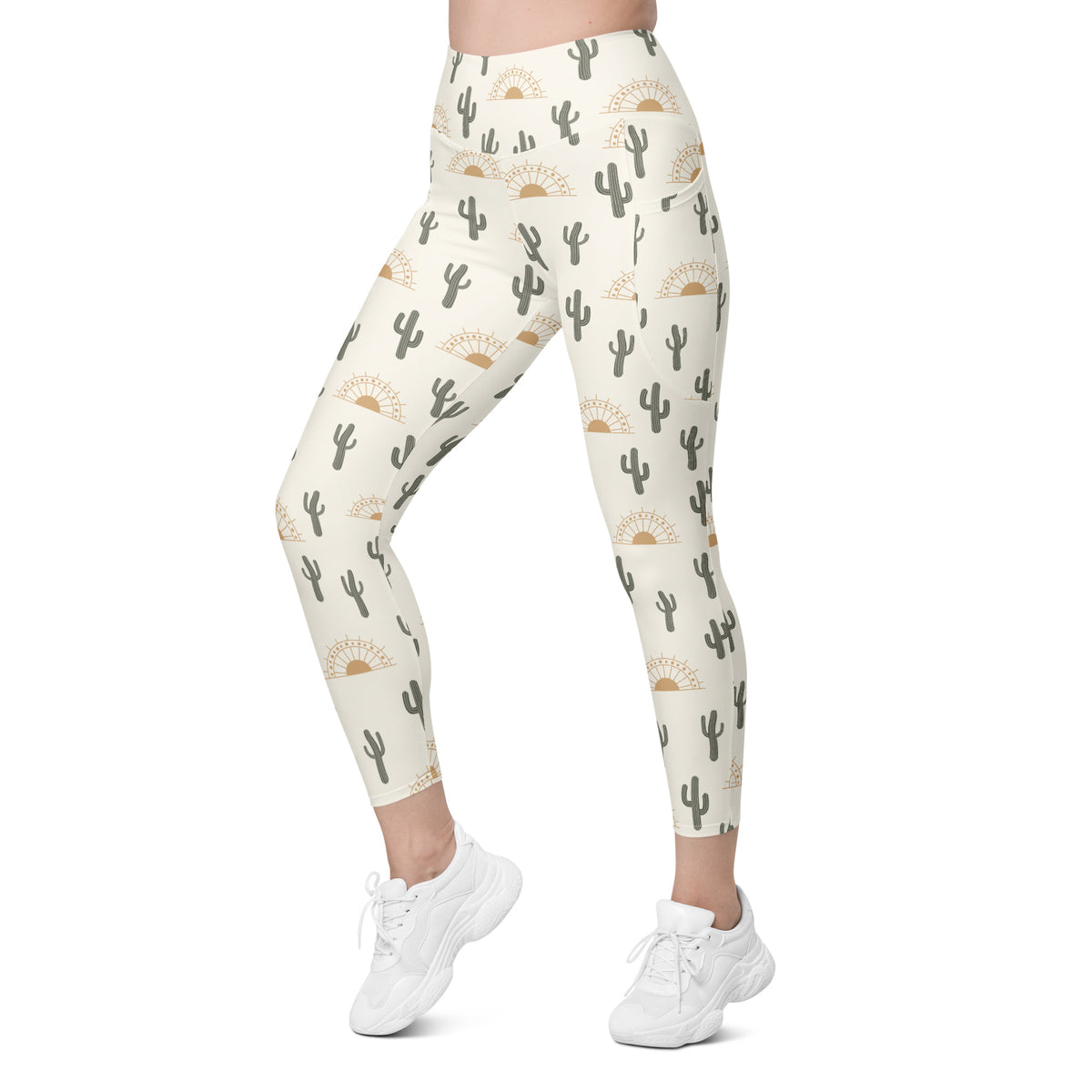 Women’s Desert Cactus Sunrise Yoga Leggings With Pockets – High-Waisted, Soft Compression Active Pants