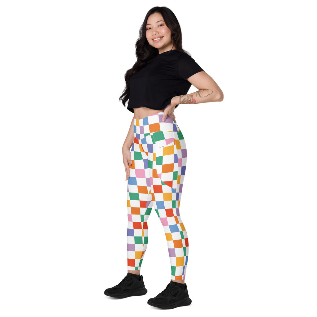 Women’s Colorful Checkered Yoga Leggings With Pockets – High-Waisted, Soft Compression Active Pants