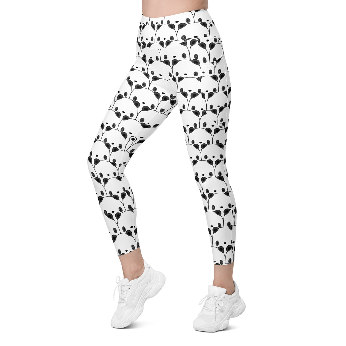 Women’s Panda Print Yoga Leggings With Pockets – High-Waisted, Soft Compression Active Pants