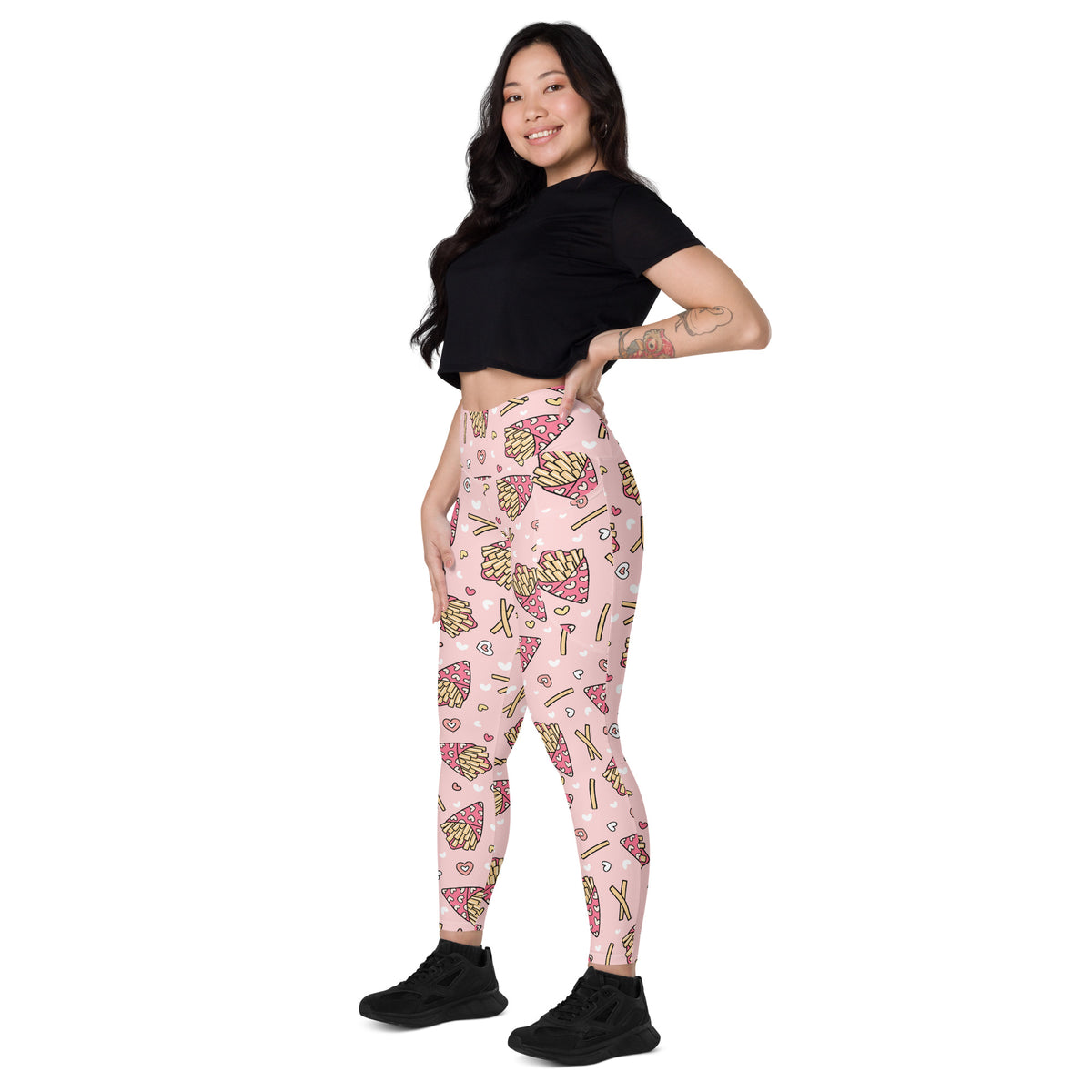 Women’s Pink French Fries Yoga Leggings With Pockets – High-Waisted, Soft Compression Active Pants