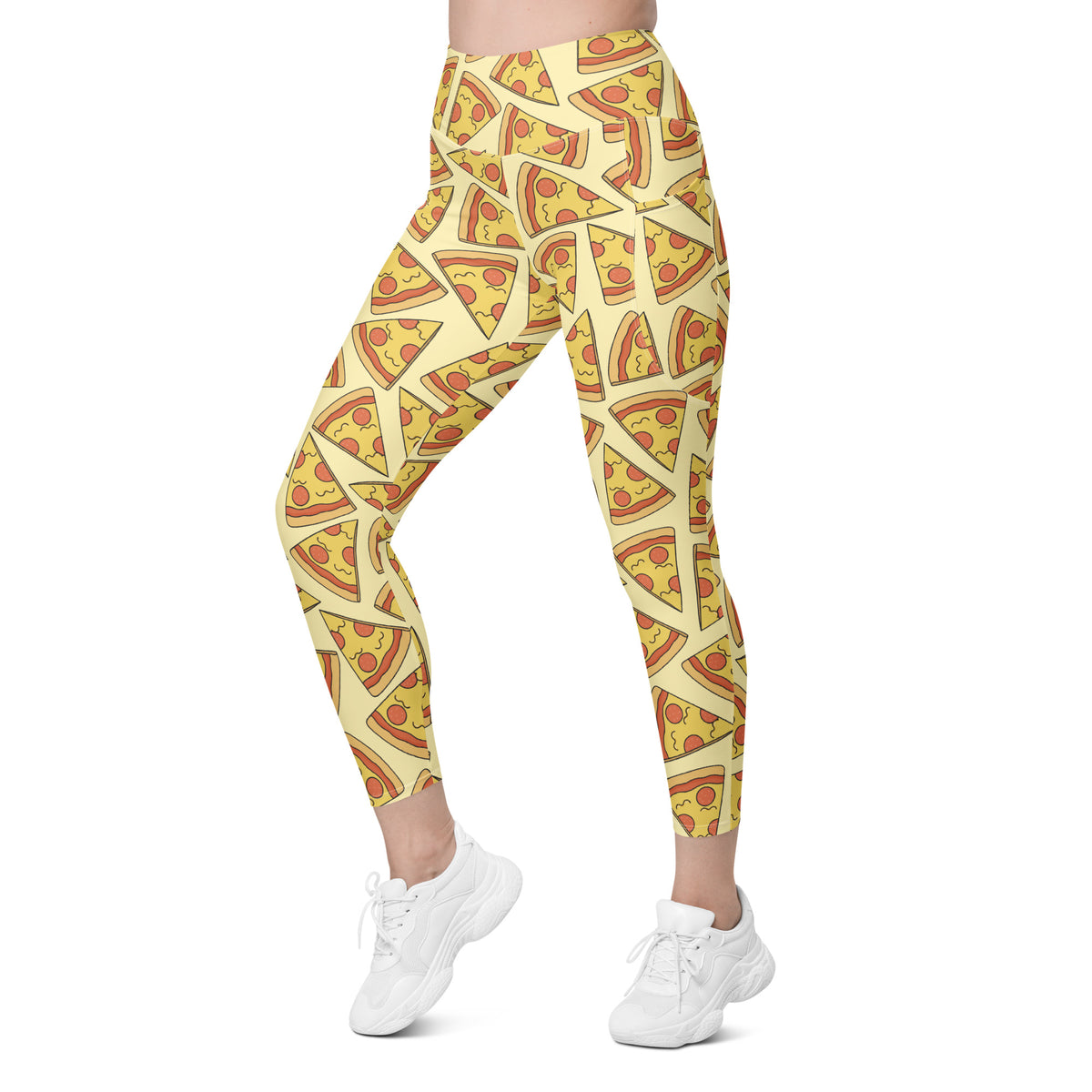 Women’s Pizza Slice Yoga Leggings With Pockets – High-Waisted, Soft Compression Active Pants