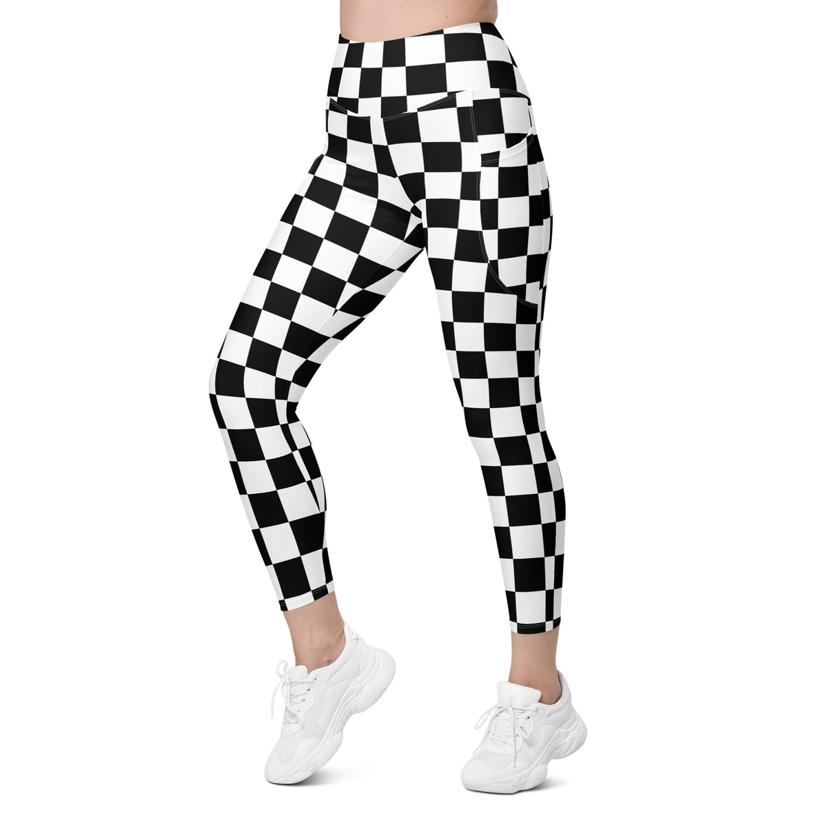 Women’s Checkered Yoga Leggings With Pockets – High-Waisted, Soft Compression Active Pants