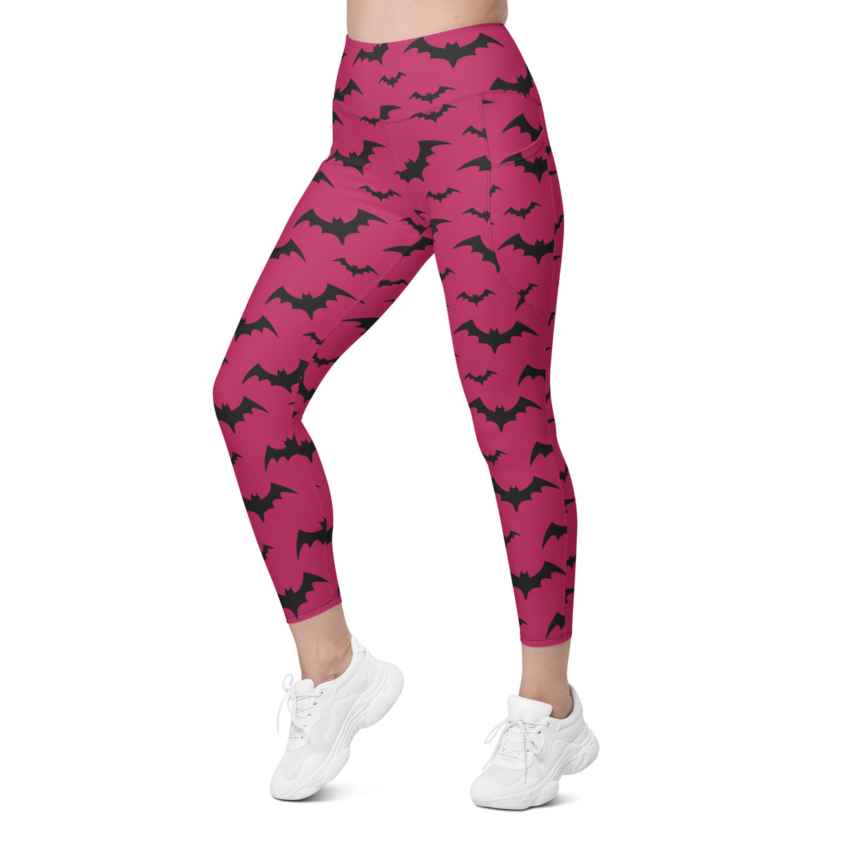 Women’s Pink Bats Halloween Yoga Leggings With Pockets – High-Waisted, Soft Compression Active Pants