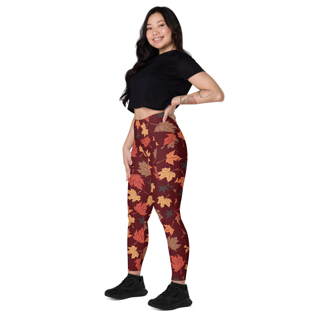 Women’s Fall Leaves Yoga Leggings With Pockets – High-Waisted, Soft Compression Active Pants