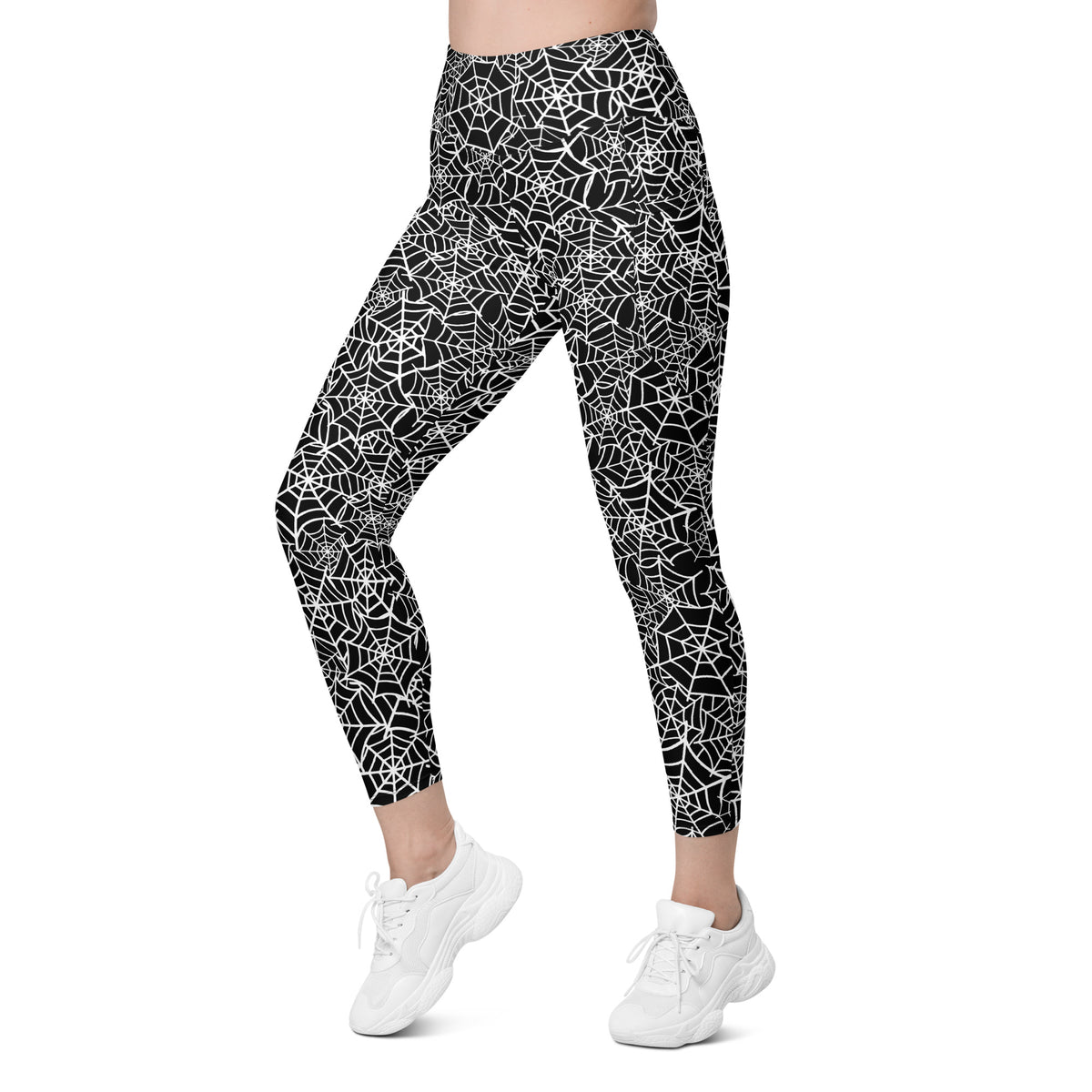 Women’s Spider Web Yoga Leggings With Pockets – High-Waisted, Soft Compression Active Pants