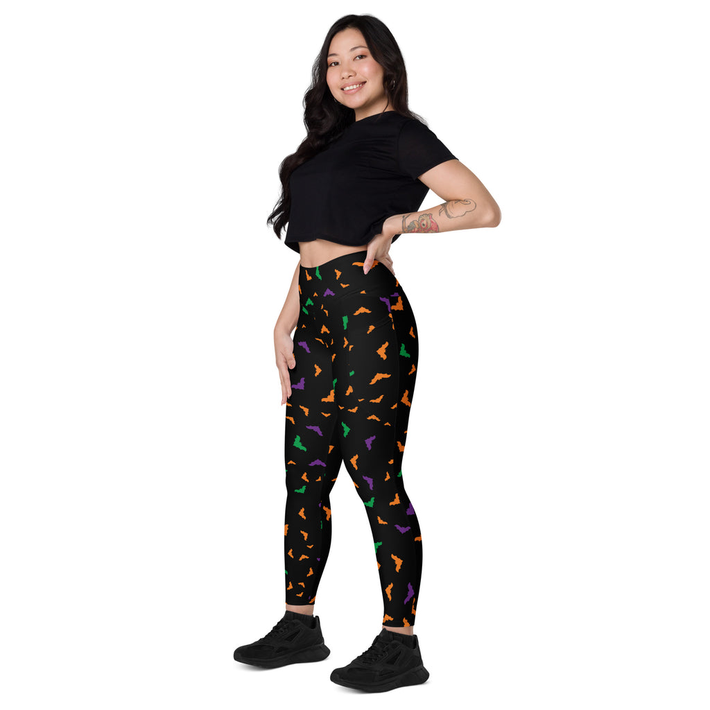 Women’s Colorful Bats Halloween Leggings With Pockets – High-Waisted, Soft Compression Active Pants