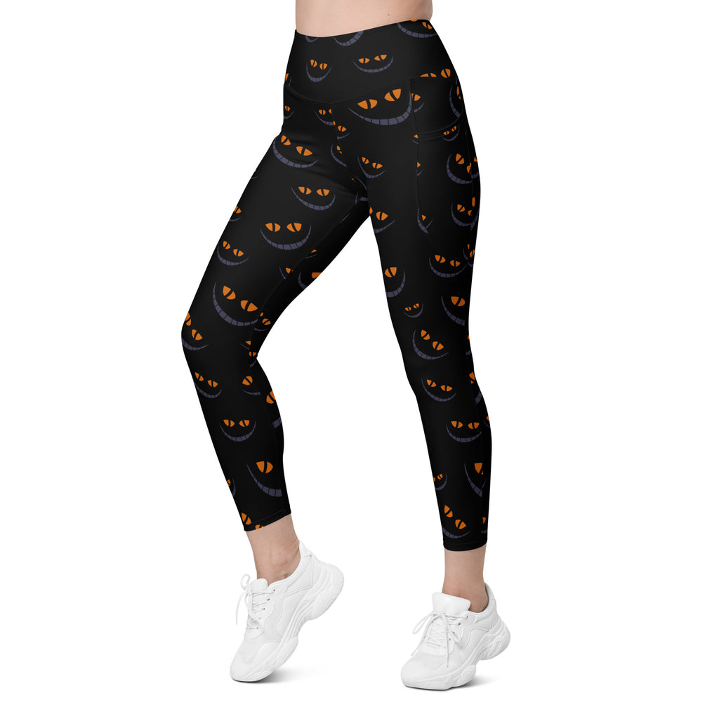 Women’s Spooky Cat Eyes Halloween Yoga Leggings With Pockets – High-Waisted, Soft Compression Active Pants