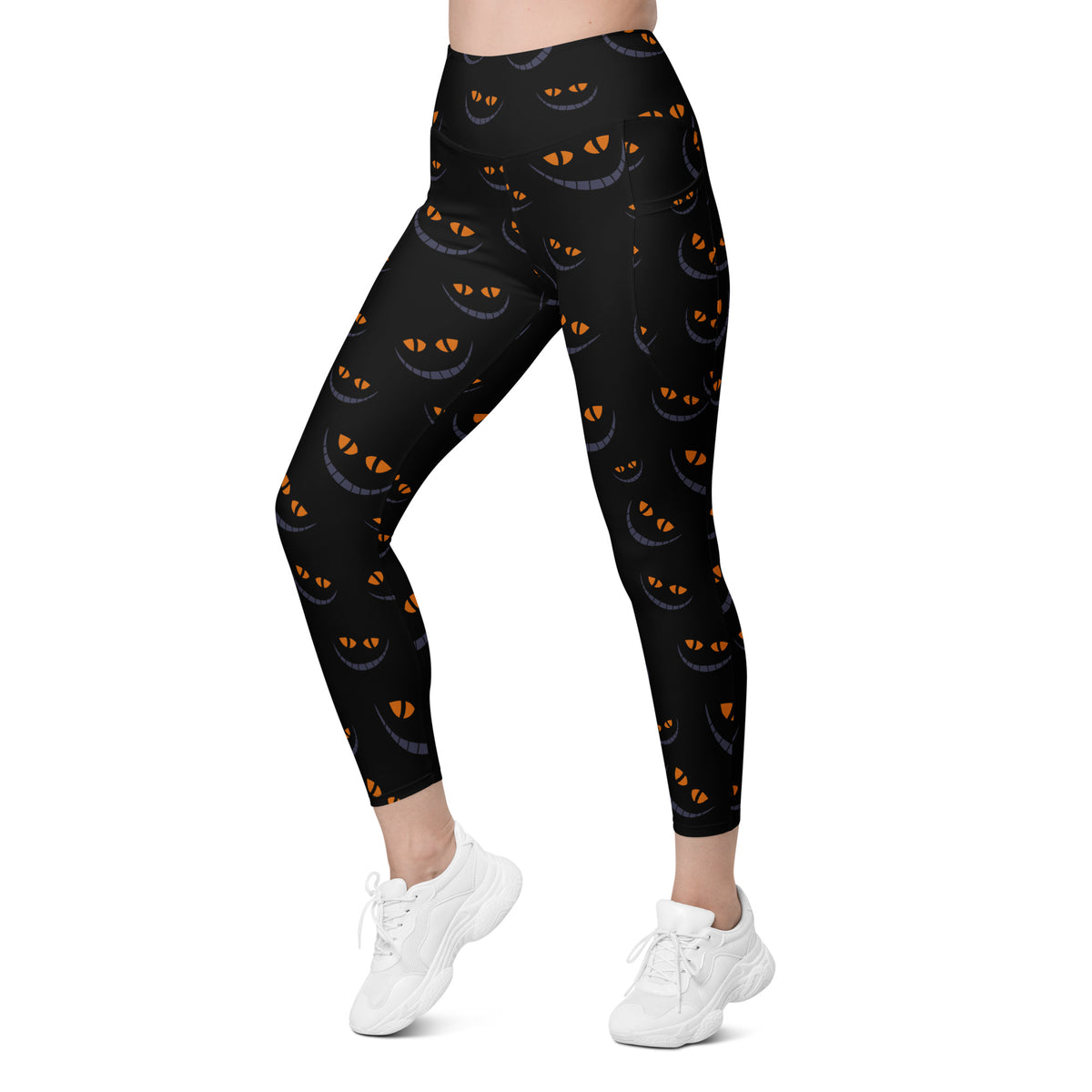 Women’s Spooky Cat Eyes Halloween Yoga Leggings With Pockets – High-Waisted, Soft Compression Active Pants