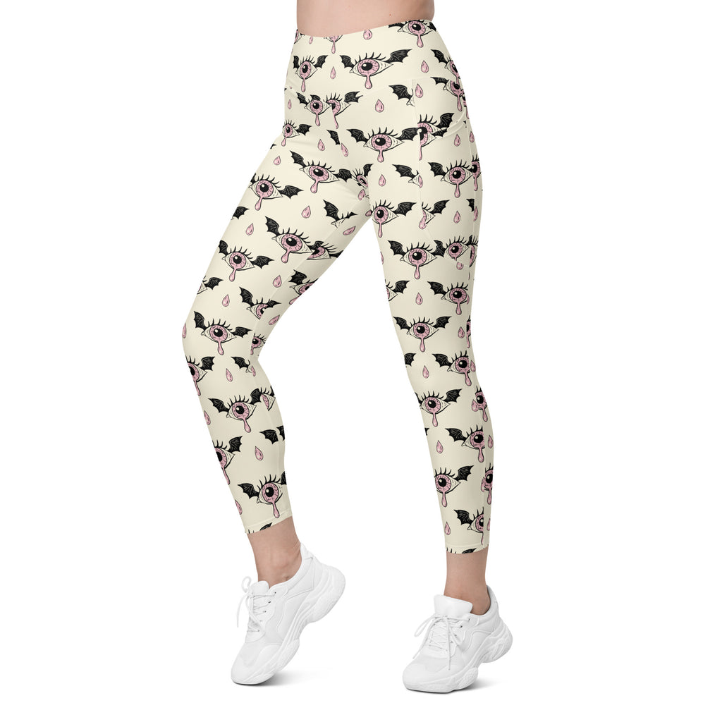 Women’s Creepy Eyeball Halloween Yoga Leggings With Pockets – High-Waisted, Soft Compression Active Pants
