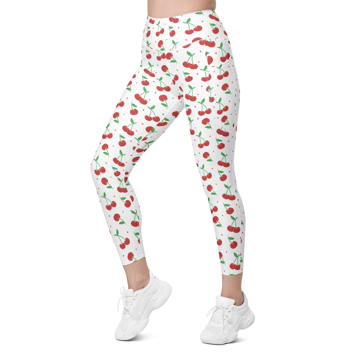 Women’s Cherry Yoga Leggings With Pockets – High-Waisted, Soft Compression Active Pants