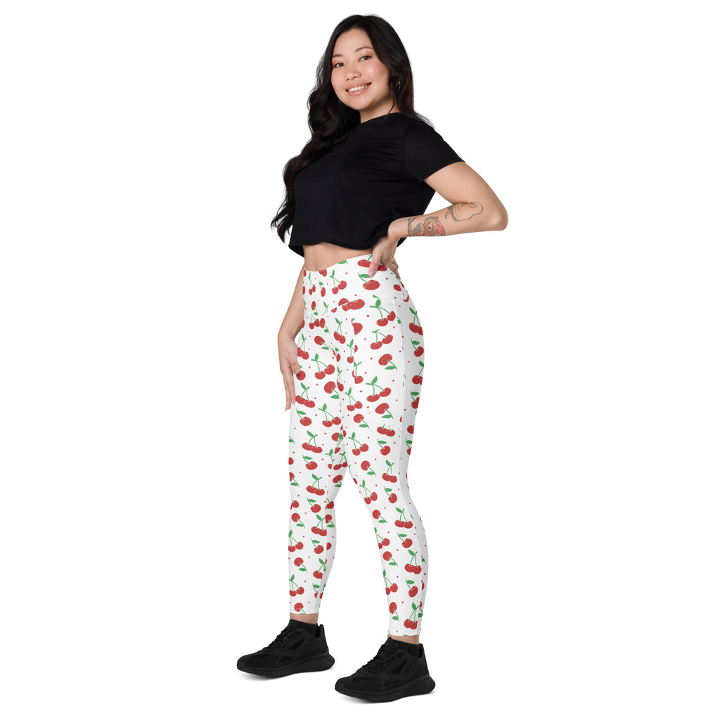 Women’s Cherry Yoga Leggings With Pockets – High-Waisted, Soft Compression Active Pants