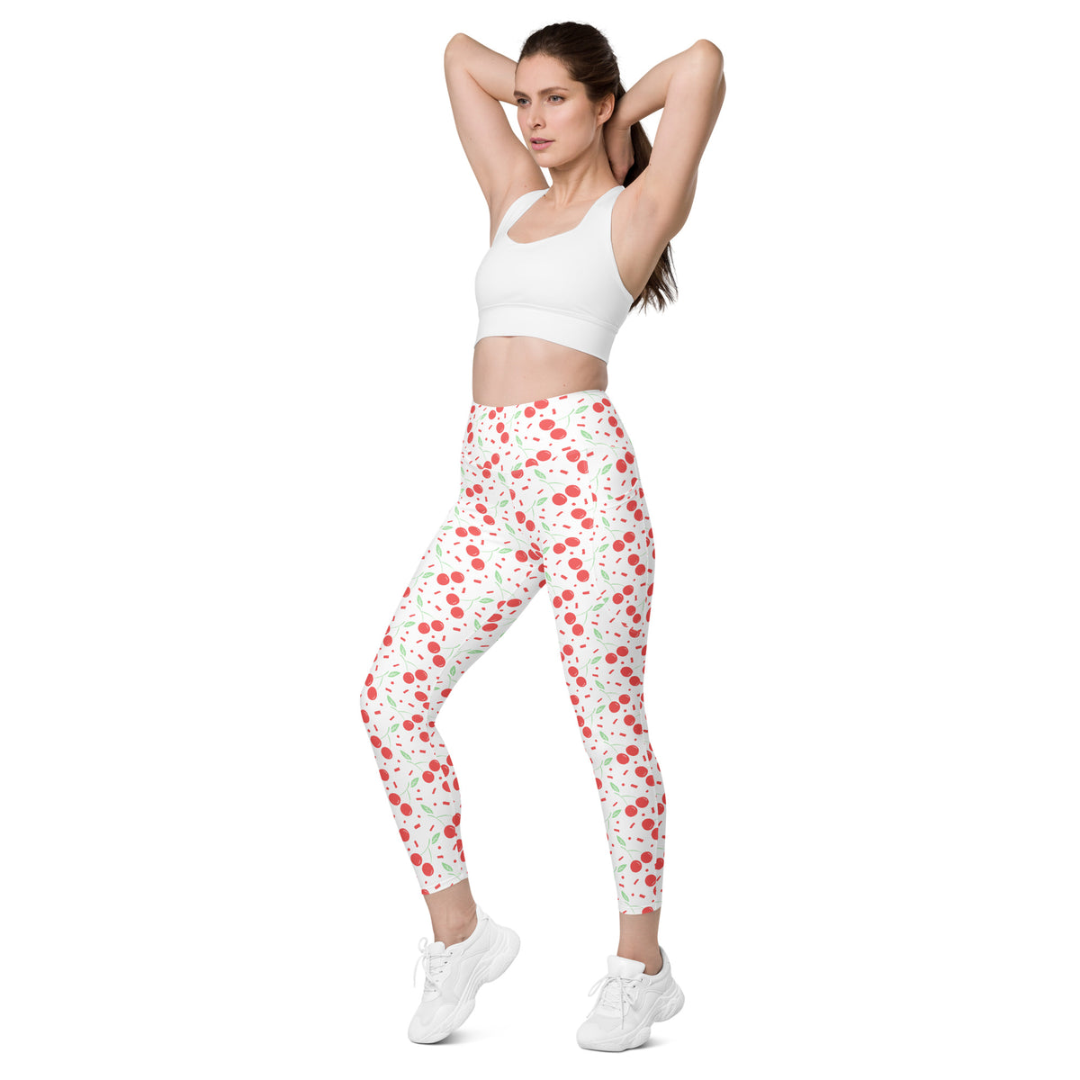 Women’s Cherry Sprinkle Yoga Leggings With Pockets – High-Waisted, Soft Compression Active Pants