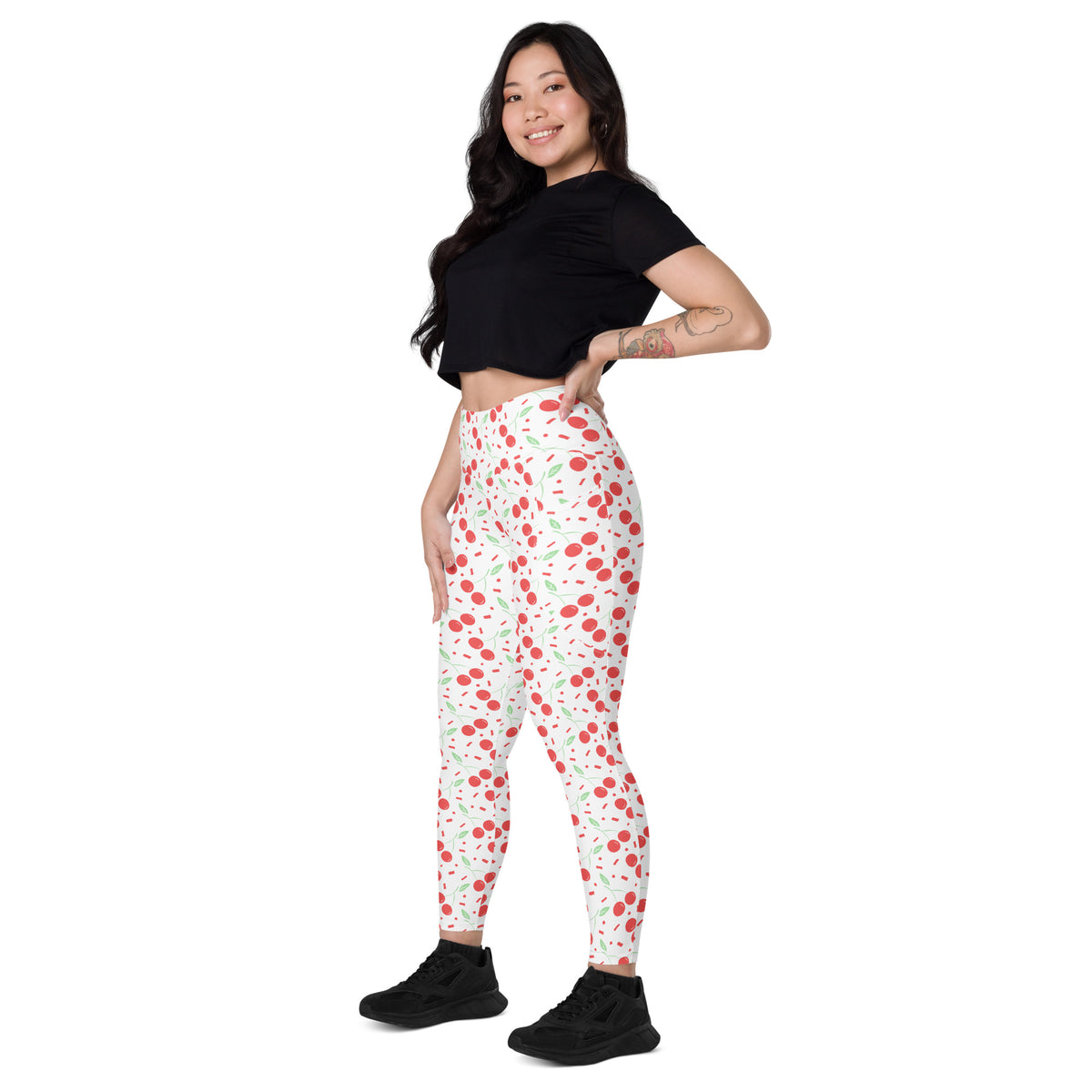 Women’s Cherry Sprinkle Yoga Leggings With Pockets – High-Waisted, Soft Compression Active Pants