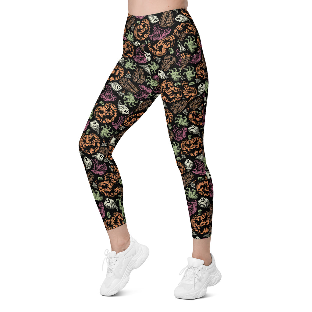 Women’s Spooky Halloween Yoga Leggings With Pockets – High-Waisted, Soft Compression Active Pants